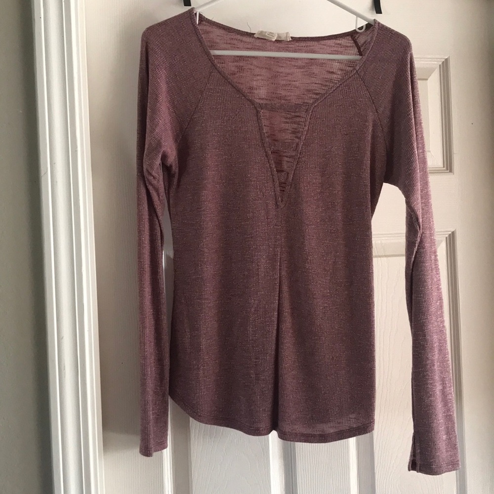 Mauve deep V long sleeve shirt